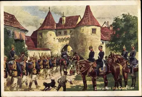 Künstler Ak Hoffmann, Einrücken ins Quartier,Soldaten