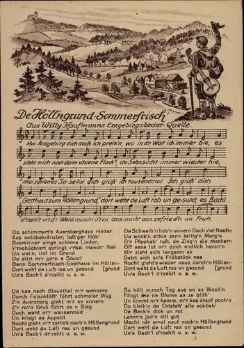 Lied Ak De Höll'ngrund Sommerfrisch, aus Willy Kaufmanns Erzgebirgslieder Quelle