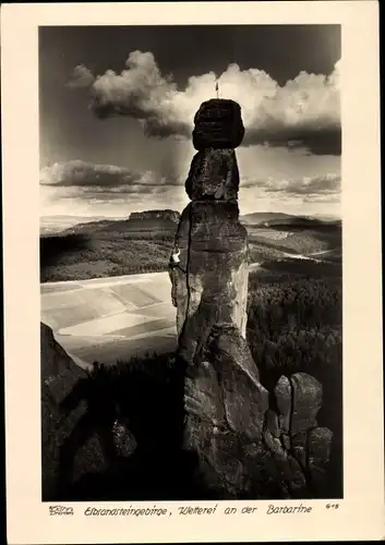 Ak Elbsandsteingebirge, Kletterei an der Barbarine, Bergsteiger, Pfaffenstein, Walter Hahn 615