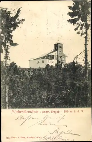 Ak Komáří hůrka Mückenberg im Erzgebirge Region Aussig, Mückentürmchen, Komáří Vizka