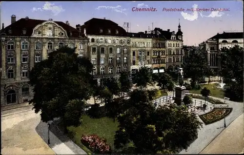 Ak Chemnitz in Sachsen, Poststraße, Becker Denkmal
