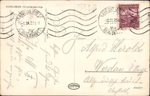 Ak Karlovy Vary Karlsbad Stadt, Hirschensprung