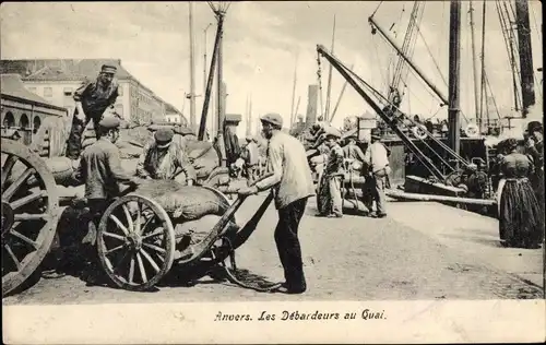 Ak Antwerpen Anvers Flandern, Déchargement d'un navire, Hafenpartie, Stauer
