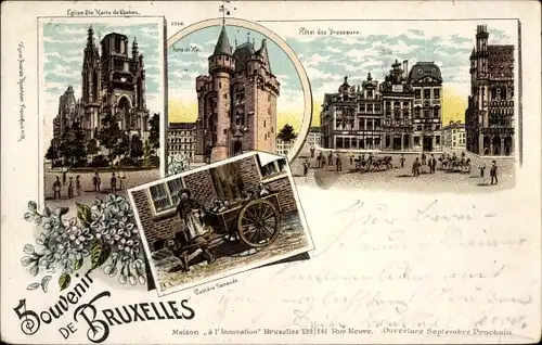 Litho Bruxelles Brüssel, Eglise Ste. Marie de Laeken, Porte, Hotel des Brasseurs