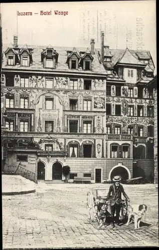 Ak Luzern Stadt Schweiz, Hotel Waage, Hundefuhre