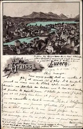 Litho Luzern Stadt Schweiz, Vue generale, Totalansicht