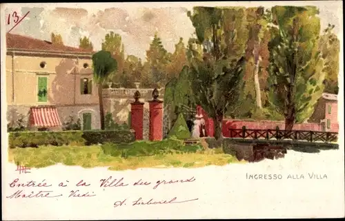 Künstler Litho Busseto Emilia Romagna, Ingresso alla Villa, Komponist Giuseppe Verdi