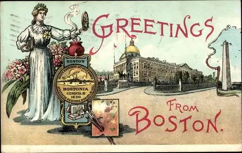 Litho Boston Massachusetts USA, State Capitol, Bostonia