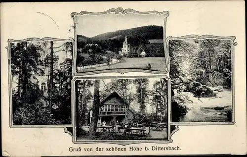 Passepartout Ak Dürrröhrsdorf Dittersbach in Sachsen, Gruß von der schönen Höhe