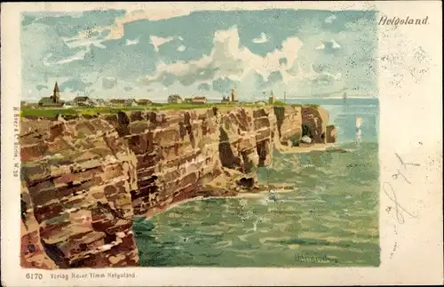 Künstler Litho Nordseeinsel Helgoland, Teilansicht der Insel, Hochufer