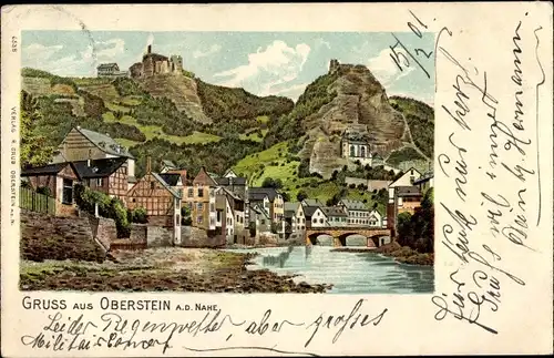 Ak Oberstein an der Nahe, Ortsansicht, Nahepartie, Brücke