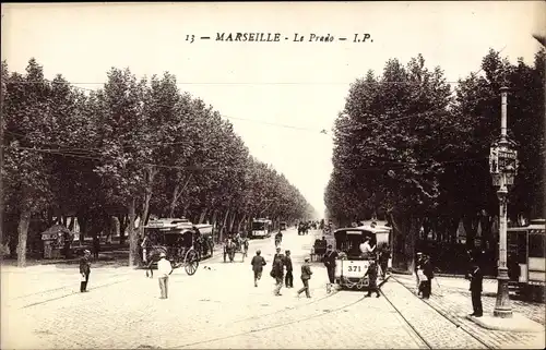 Ak Marseille Bouches du Rhône, Le Prado, Tram