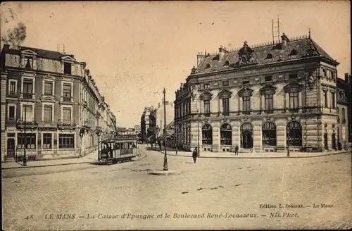 Ak Le Mans Sarthe, La Caisse d'Epargne et le Boulevard René Levasseur, Tram