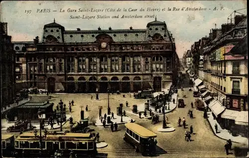Ak Paris, La Gare Saint Lazare, Cote de le Cour du Havre, la Rue Amsterdam