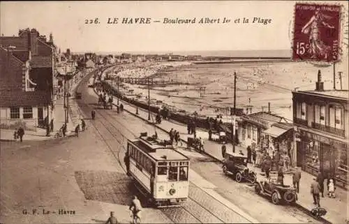 Ak Le Havre Seine Maritime, Boulevard Albert 1er et la Plage, tramway