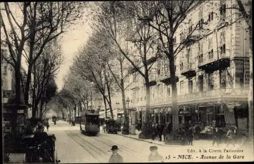 Ak Nice Nizza Alpes Maritimes, Avenue de la Gare, Tram