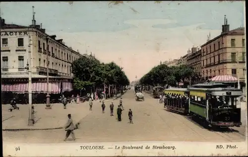 Ak Toulouse Haute Garonne, Le Boulevard de Strasbourg, Tram