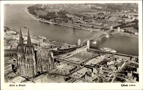 Ak Köln am Rhein, Panorama, Dom, Brücke, Fliegeraufnahme