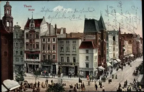Ak Toruń Thorn Westpreußen, Markt, Straßenpartie, Kaufhaus, Inh. M. S. Leiser, Geschäft