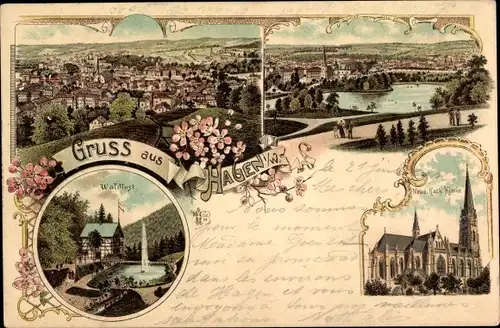 Litho Hagen in Westfalen, Panorama, Waldlust, Neue Kath. Kirche