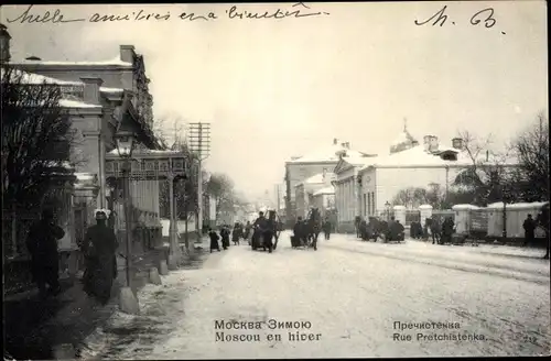 Ak Moskau Russland, Pretschistenka Straße im Winter, Schlittengespanne