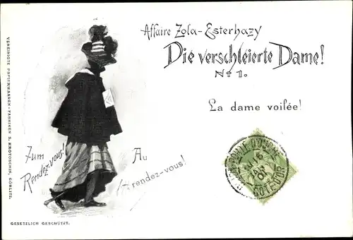 Ak Affaire Zola Esterhazy, Die verschleierte Dame, No. 1, Dreyfus Affäre