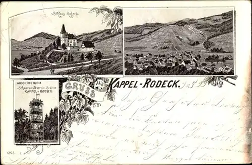 Litho Kappelrodeck im Schwarzwald, Schloss Rodeck, Panorama, Aussichtsturm