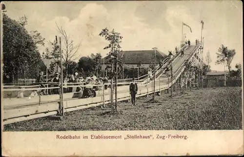 Ak Zug Freiberg in Sachsen, Rodelbahn im Etablissement Stollnhaus