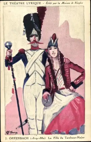 Künstler Ak J. Offenbach, La Fille du Tambour Major, Le Theatre Lyrique, Ricqles Alcool de Menthe