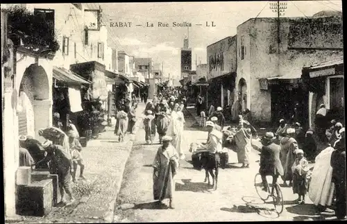 Ak Rabat Marokko, La Rue Souika, Straßenpartie, Verkehr