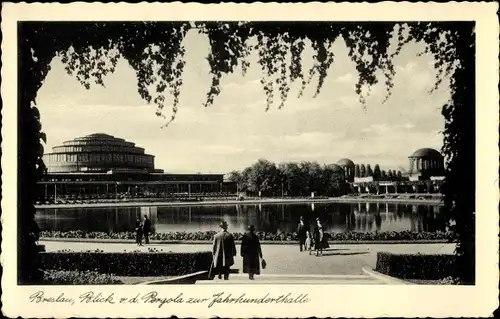 Ak Wrocław Breslau Schlesien, Blick von der Pergola zur Jahrhundertbrücke
