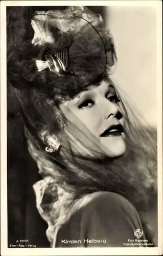 Ak Schauspielerin Kirsten Heiberg, Portrait, Hut