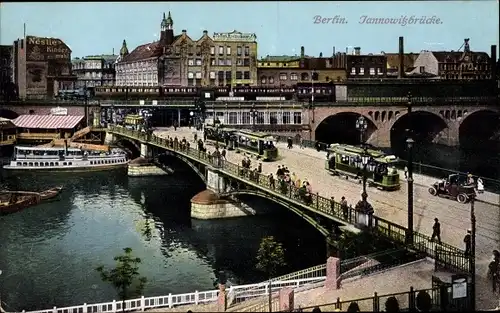 Ak Berlin Mitte, Jannowitzbrücke, Salondampfer, Hochbahn, Straßenbahnen, Auto