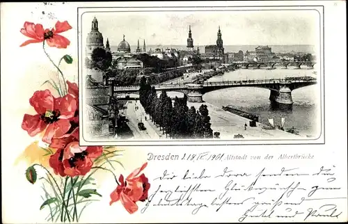 Passepartout Ak Dresden Altstadt, Teilansicht von der Albertbrücke aus