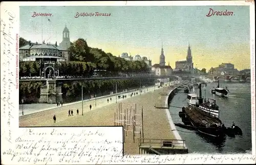 Ak Dresden Altstadt, Belvedere, Brühlsche Terrasse, Schiffe