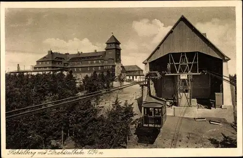 Ak Oberwiesenthal im Erzgebirge, Fichtelberg mit Drahtseilbahn