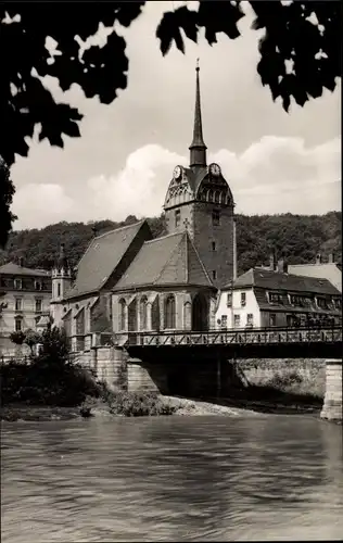 Ak Untermhaus Gera in Thüringen, Partie an der Elster, Kirche