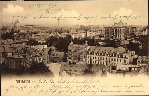 Ak Mittweida in Sachsen, Hotel Stadt Chemnitz, Kirche, Panorama vom Ort