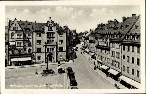 Ak Mittweida in Sachsen, Markt mit Rochlitzer Straße, Kaufhaus H. Bach