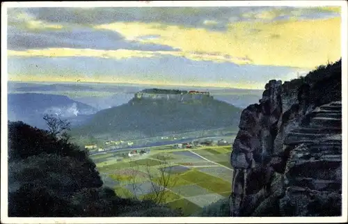 Ak Königstein Elbe, Nenke und Ostermaier Serie 406 Nr. 5369, Blick vom Lilienstein nach der Festung