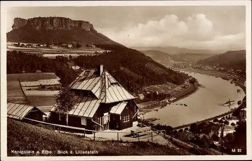 Ak Königstein an der Elbe Sächsische Schweiz, Blick auf Lilienstein, Schiff