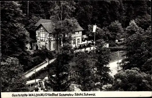 Ak Bad Schandau Sächsische Schweiz, Gaststätte Waldhäusl, Gartenterrasse, Tram