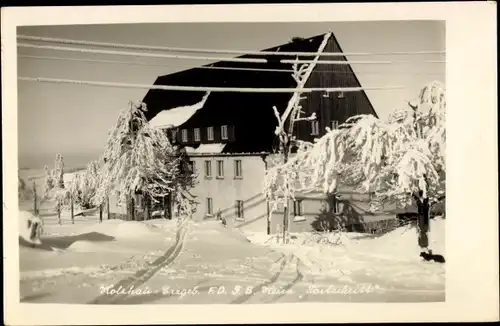 Foto Ak Holzhau Rechenberg Bienenmühle Erzgebirge, FDGB-Heim Fortschritt im Schnee