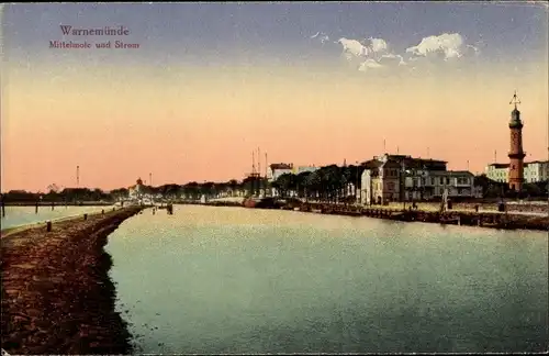 Ak Ostseebad Warnemünde Rostock, Mittelmole und Strom