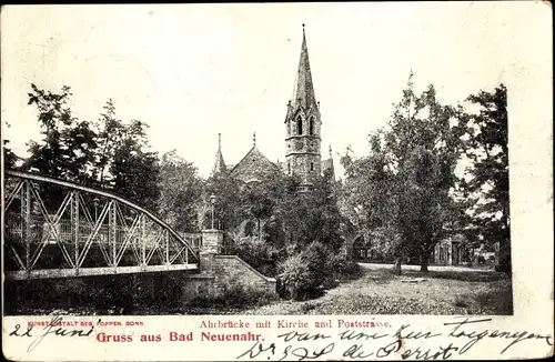 Ak Bad Neuenahr, Ahrbrücke mit Poststraße und Kirche
