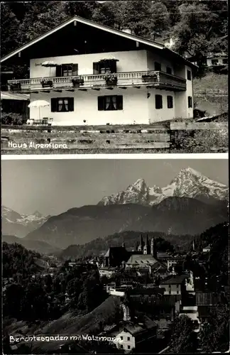 Ak Berchtesgaden in Oberbayern, Panorama mit Watzmann, Haus Alpenflora