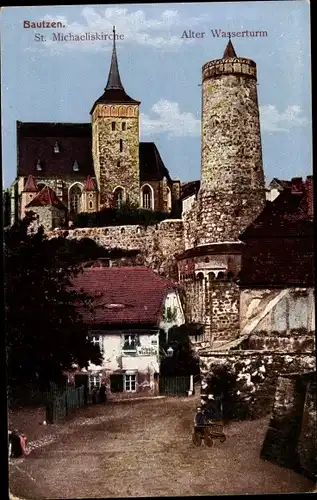 Ak Bautzen in der Lausitz, St. Michaeliskirche, Alter Wasserturm, Schankwirtschaft