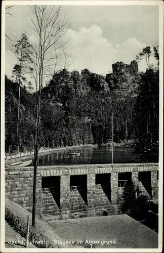 Ak Rathen an der Elbe Sächsische Schweiz, Stausee im Amselgrund, Amselfall