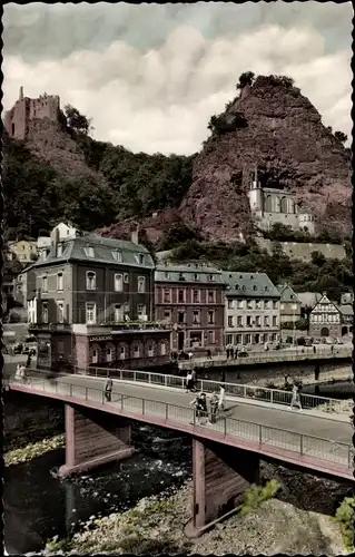 Ak Oberstein an der Nahe, Teilansicht, Brücke