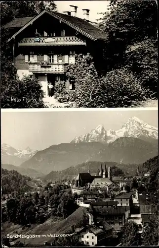 Ak Berchtesgaden in Oberbayern, Panorama mit Watzmann, Villa Flora